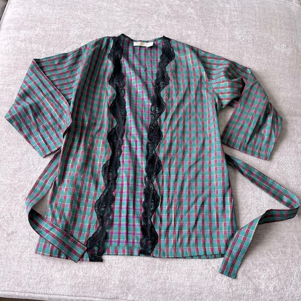 Vintage Victoria’s Secret Gold Label Green & Red Plaid Sexy Robe (One Size)